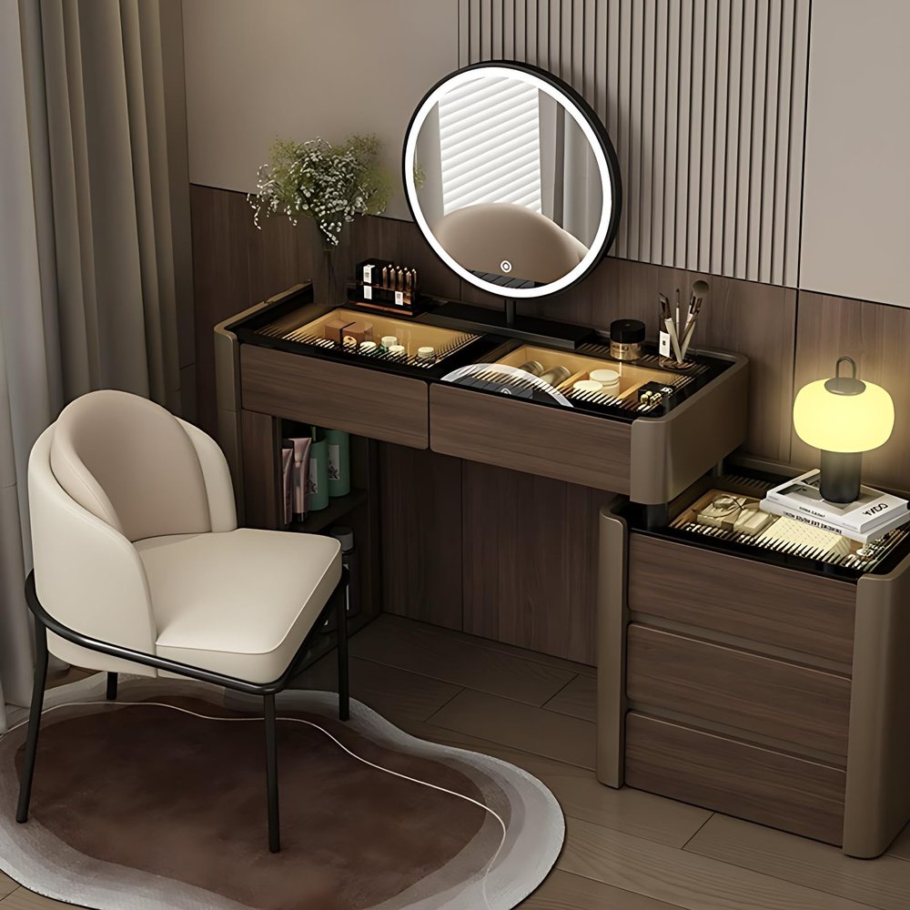 ZGNBSD Luxury Vanity Table with Drawers - Fashion Vanity Set | Includes LED Smart Mood Light & Chair | Solid Wood Bedroom Vanity | Luxury Fashion Design. (B2, 40")