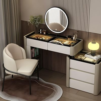 ZGNBSD Luxury Vanity Table with Drawers - Fashion Vanity Set | Includes LED Smart Mood Light & Chair | Solid Wood Bedroom Vanity | Luxury Fashion Design. (B1, 48")