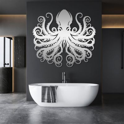 LARNT Metal Octopus Wall Art, Octopus Wall Decor, Ocean Monster Sculpture, Kraken Metal Wall Hanging, Sea Life Wall Decor, Nautical Wall Hanging, Bathroom Wall Art (Silver, 35"x39"|90x100cm)