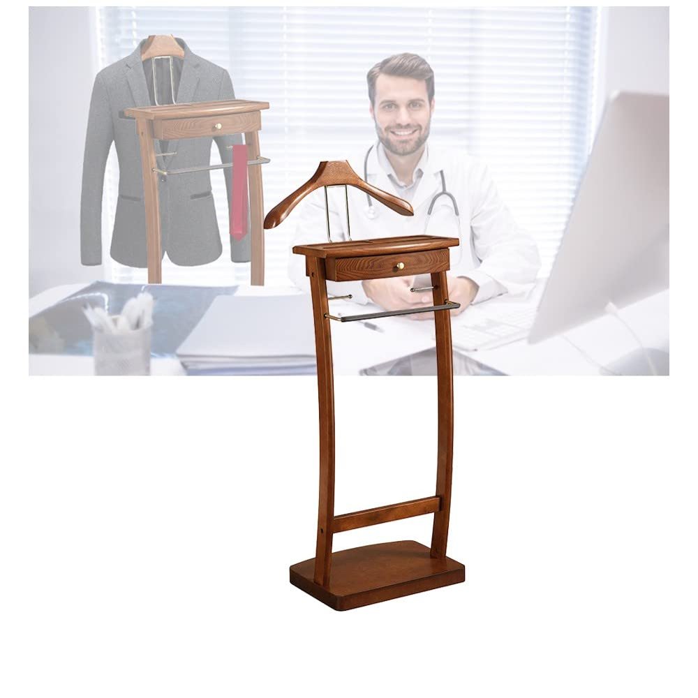 EHVYBDX Coat Rack Freestanding Clothes Valet Stand Wardrobe Valet Solid Wood Suit Valet Stand With Trouser Bar Jacket Hanger Tray Organizer