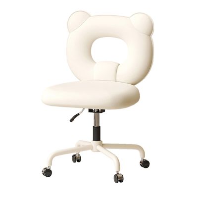 DJKFH Swivel Computer Office Desk Chair - Home Office Chair, High Rebound Sponge, Leather Chair Surface, 10cm Height Adjustment, Suitable for Learning, Office, and Home Use, 42cm85cm, White