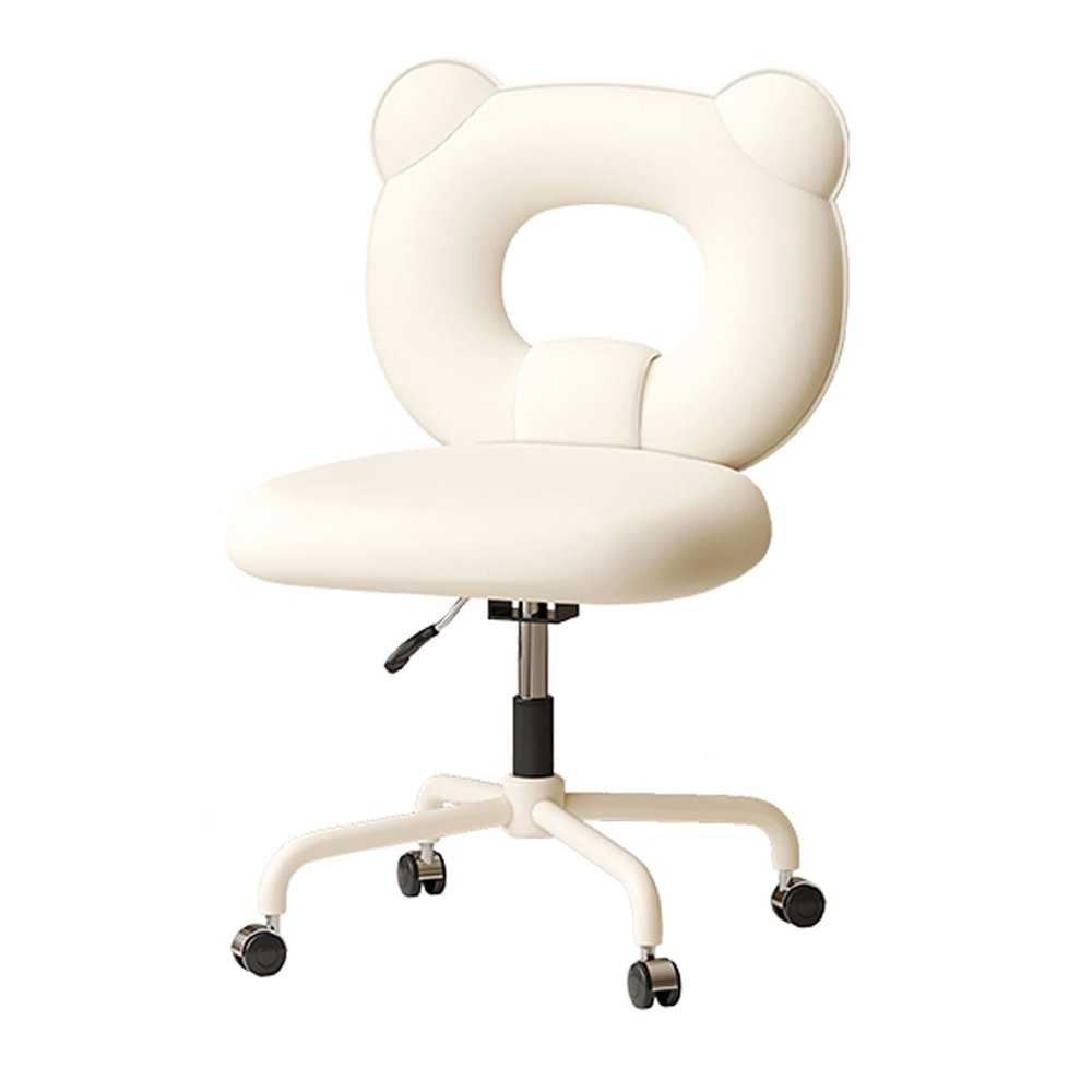 DJKFH Swivel Computer Office Desk Chair - Home Office Chair, High Rebound Sponge, Leather Chair Surface, 10cm Height Adjustment, Suitable for Learning, Office, and Home Use, 42cm85cm, White