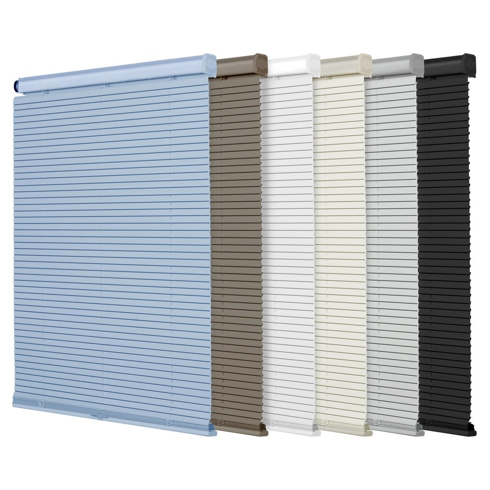 BERISSA No Drill No Tool Cordless Mini Window Blinds 1 inch Venetian Blind Aluminum Horizontal Blinds Camper Blinds for Interior Inside46.5" W x 59" H Blue