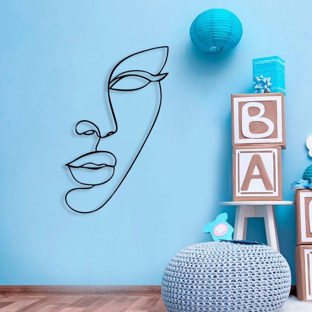 OZF Metal Face Wall Decor, Abstract Woman Face Metal Wall Art, Female Face Line Hanging Decor, Minimalist Line Art for Living Room Office Bathroom Bedroom