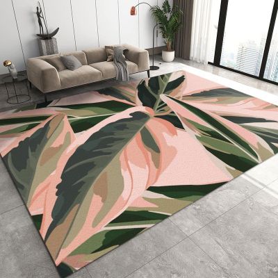 Abstract Pink Green Tropical Plant Area Rugs, Luxury Nordic Banana Leaf Indoor Carpet, Decorative Carpet Non-Slip Large Area Easy to Clean, Suitable for Kids Boys Girls Living Room 4ftx6ft
