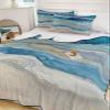 Full Size Quilt Set,Gradient Ocean Blue Waves Seaside Beach Lightweight Bedspread Coverlet Set Soft Microfiber Summer Quilt with 2 Pillow Shams,Abstract Coastal Artwork 3 Piece Comforter Bedding Set view 1