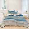 Full Size Quilt Set,Gradient Ocean Blue Waves Seaside Beach Lightweight Bedspread Coverlet Set Soft Microfiber Summer Quilt with 2 Pillow Shams,Abstract Coastal Artwork 3 Piece Comforter Bedding Set view 2