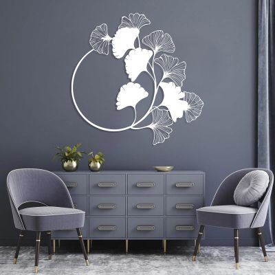 Ginkgo Leaf Metal Wall Art, Ginkgo Leaves Wall Hanging, Flower Wall Decor, Metal Flower Wall Art, Plant Wall Art, Metal Leaf Wall Decor, Wall Decor for Bedroom (White, 39"x39"|100x100cm)