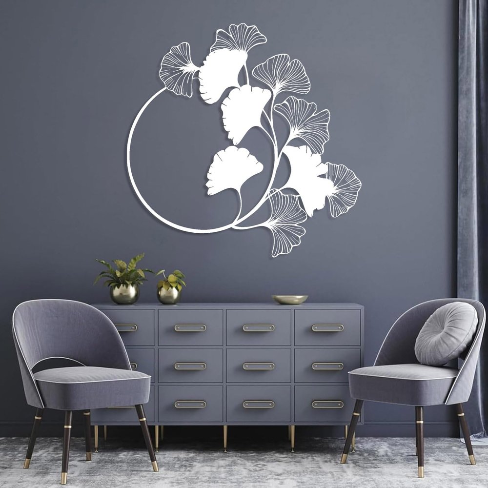 Ginkgo Leaf Metal Wall Art, Ginkgo Leaves Wall Hanging, Flower Wall Decor, Metal Flower Wall Art, Plant Wall Art, Metal Leaf Wall Decor, Wall Decor for Bedroom (White, 39"x39"|100x100cm)