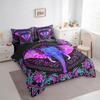 Erosebridal Exotic Elephant Queen Comforter Set 7 Piece Boho Chic Animal Floral Bed in A Bag Bohemian Hippie Bedding Set with Sheet Set and Pillow Covers,Reversible Black Bed Set view 2