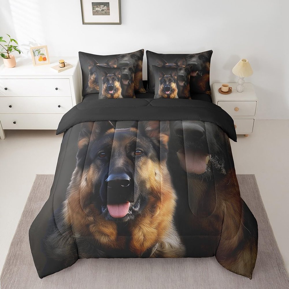 Erosebridal Police Dog Bed in A Bag Queen German Shepherd Comforter Set 7 Piece for Kids Adults,Loyalty Animal Bedding Set Dog Bed Sheets Set with Comforter
