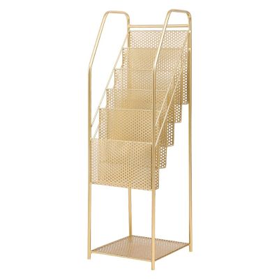 FENOKD Newspaper Racks Zine Display Rack Modern Floor Bookshelf Simple Shelf Newspaper Storage Rack Floor Zine Rack Wrought Iron Small Bookshelf Gold Zine Rack