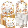 Pickmesh 250 Pcs Fall Thanksgiving Paper Plates Cups and Napkins Party Decoration Pumpkins Maple Leaf Plates Napkins Cups for Fall Thanksgiving Birthday Wedding Party Supplies, 50 Guests view 1