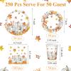 Pickmesh 250 Pcs Fall Thanksgiving Paper Plates Cups and Napkins Party Decoration Pumpkins Maple Leaf Plates Napkins Cups for Fall Thanksgiving Birthday Wedding Party Supplies, 50 Guests view 3