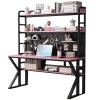 HomeLoft Basics Computer Desk, Vanity Desk, Bedside Tables,with Hutch,gaming Desk with Pegboard,home,pink,solid, Computertable with Storage Shelves Metal Legs(47.2"", Black pink) view 2