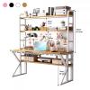 HomeLoft Basics Computer Desk, Vanity Desk, Bedside Tables,with Hutch,gaming Desk with Pegboard,home,pink,solid, Computertable with Storage Shelves Metal Legs(47.2"", Black pink) view 3