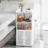 Sarkoyar Modern White Bathroom Storage Cabinet, 40cm x 24cm x 90cm, 4 Levels, 3 Shelves, 2 Compartments, 2 Doors, Freestanding, Sturdy PVC Construction, Easy Assembly view 2