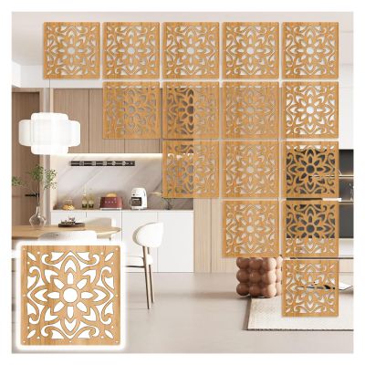 Hanging Room Divider Panels From Ceiling, Wall Partition Semi Privacy Screen Sheer Separator for Bedroom/Kitchens/Store/Restaurant Booth/Open Space, Hollow Out Wood-Plastic Panel(Natural b,10Pcs)