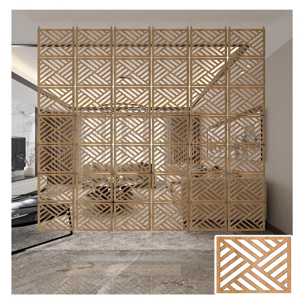 Hanging Room Divider, Partitions Panel Screen, Living Room Bedroom Restaurant Booth Wall Separator Wood Plastic Panels Hollow DIY Decor for High Ceiling Homes, 1-100 Pieces Optional(Natural b,40Pcs)