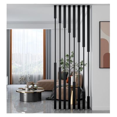 5ft 6ft 7ft 8ft Tall Room Divder Metal Column8pcs Black Wall Partition Room Divider Floor to Ceiling Slats Partition Privacy Screen Square Post, Rustic Modern Wall Divider(H-225cm/88.5in/7.4ft)