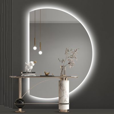 CRRONG 28x43 Half Moon Wall Mirror, Smart Anti-fog Bathroom Mirror, 3 Colors Dimmable Makeup Mirror, Living Room Decorative Mirror, LED Backlit Mirror(Left Cut,32x47inch)