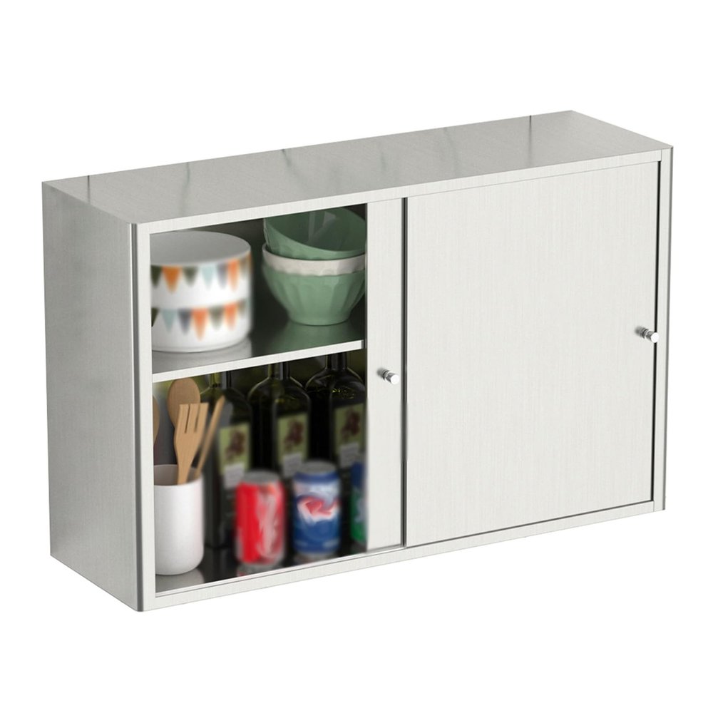 XPLKQXE Garage Tool Cabinet, Stainless Steel Wall Cabinet, Wall Mount Kitchen Storage Cabinets with Sliding Doors and Removable Shelf Pantry/Office/Warehouse(100x38x60cm)