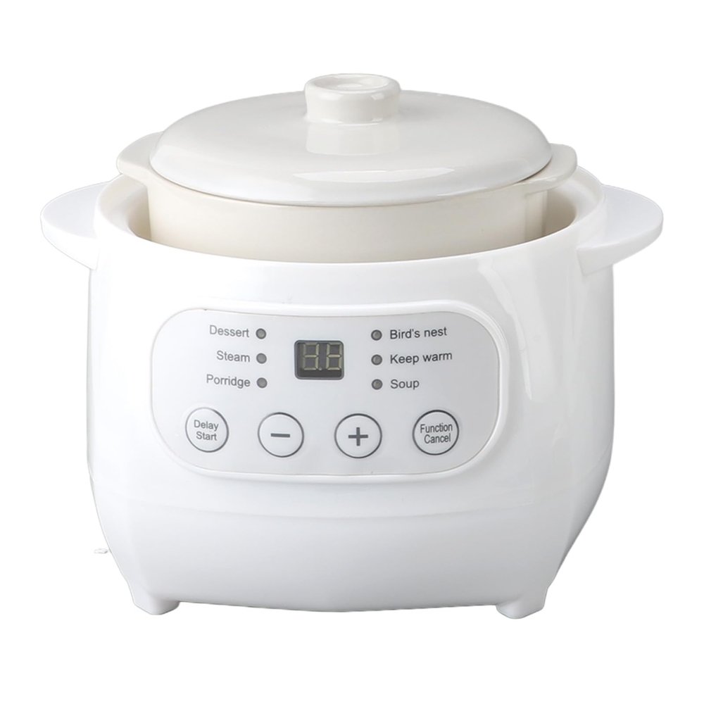 200W Mini Ceramic Stew Cooker, 1L Electric Slow Cooker Porridge Soup Pot with Overheat and Automatic Power Off, for Porridge and Soup Making