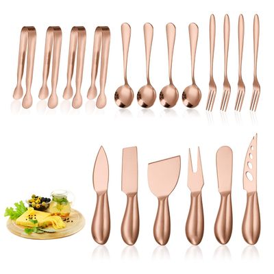 GOODJAYVEN Silverware Flatware Set, 18-piece Stainless Steel Dessert Knife And Fork Cheese Knife Set Bread Slicer Butter Knife Cheese Knife(Rose Gold)