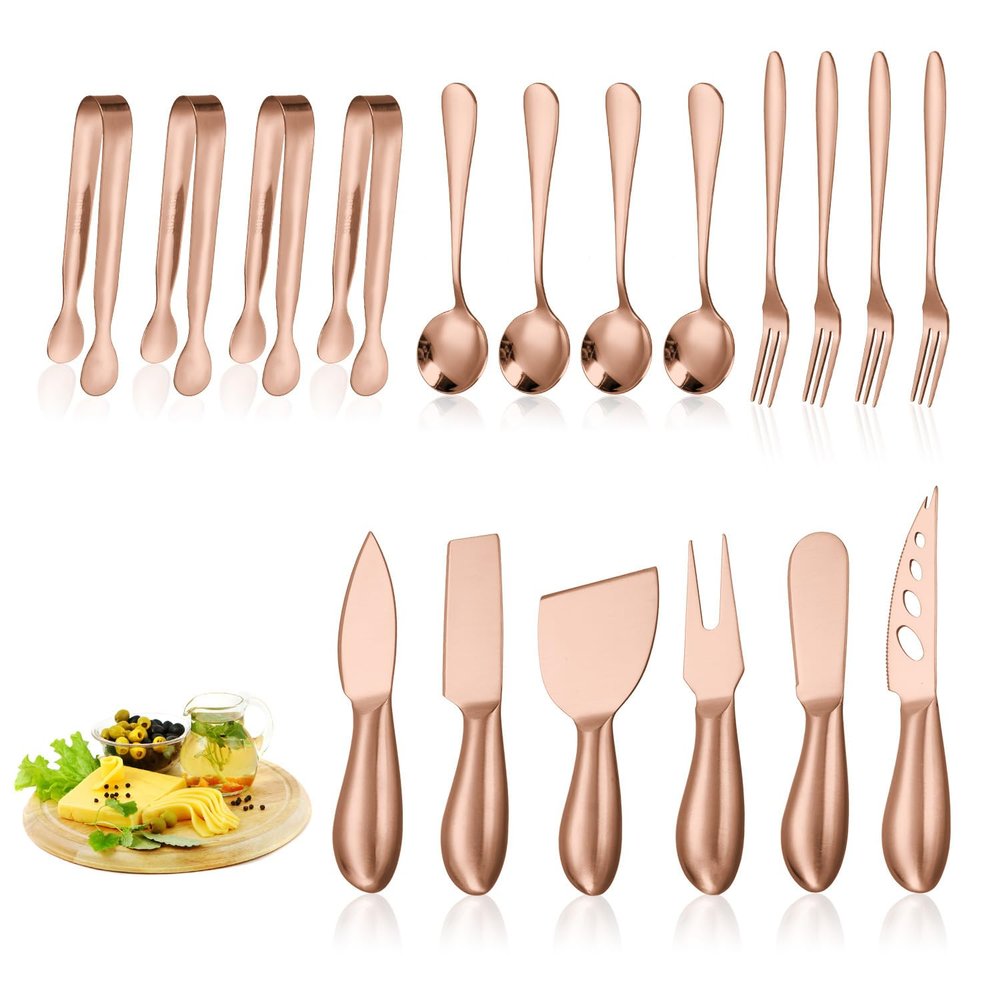 GOODJAYVEN Silverware Flatware Set, 18-piece Stainless Steel Dessert Knife And Fork Cheese Knife Set Bread Slicer Butter Knife Cheese Knife(Rose Gold)