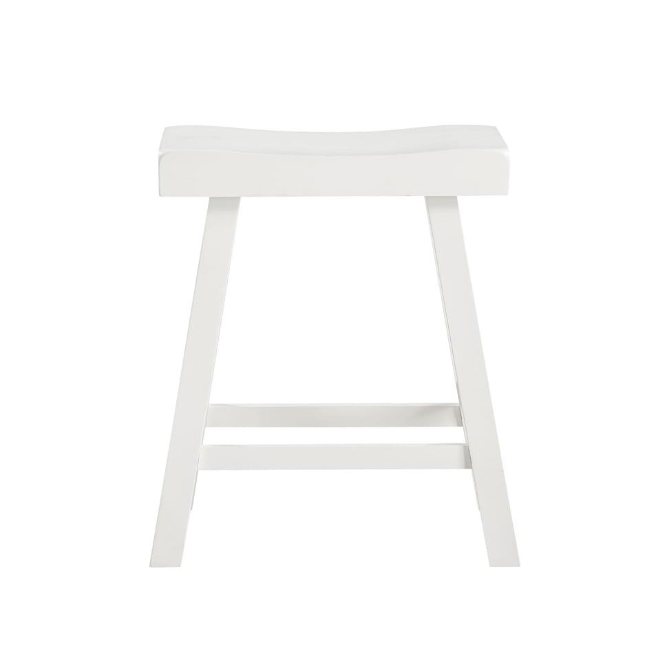 Home 2 Office 24" Jackson Wood Saddle Barstool, Solid Wood with Contoured Seat and Footrest, Adjustable Levelers, 300 lbs Capacity, White Finish