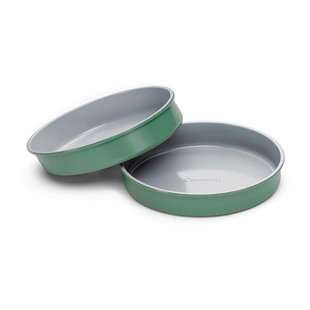 Caraway Non-Stick Ceramic 9 Circle Pans - Naturally Slick Ceramic Coating - Non-Toxic, PTFE & PFOA Free - Perfect for Birthday Cakes, Tartes, & More - Sage