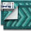 Hearth & Harbor Bathroom Rugs, Shaggy Plush Bath Mat, Ultra Soft Non Slip Backing Rubber, Chevron Design Bath Rug, Green, 2 Piece Set view 1