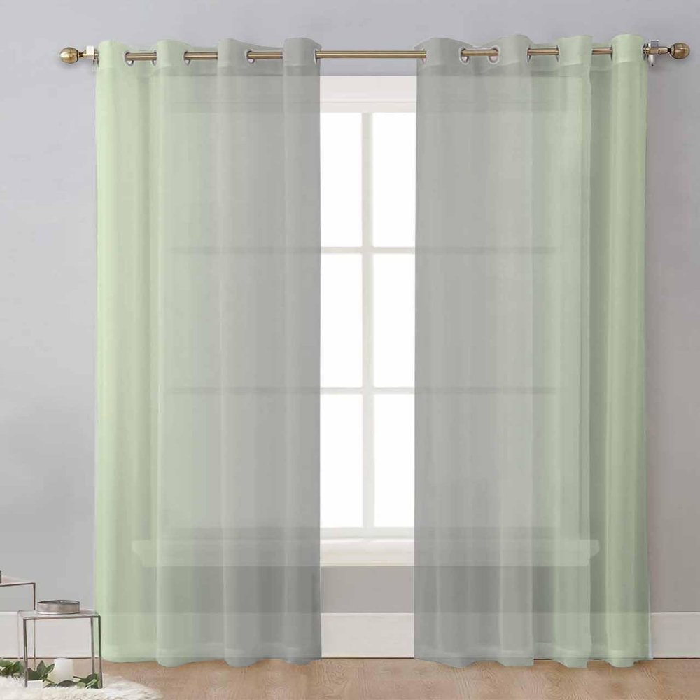 Light Green Grey Sheer Curtains 72 Inch Length 2 Panels Set,Ombre Modern Minimalist Gradient Color Grommet Kitchen Curtains Sheer Window Curtain for Living Room Bedroom Light Airy Privacy Drapes 52x72