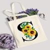 AUSVKAI Canvas Tote Bag Aesthetic for Women, Cute Sunflower Initial Trendy Monogram Personalized Initial Birthday Reusable Cloth Cotton Bags with Handle for Grocery College Shopping Beach view 3
