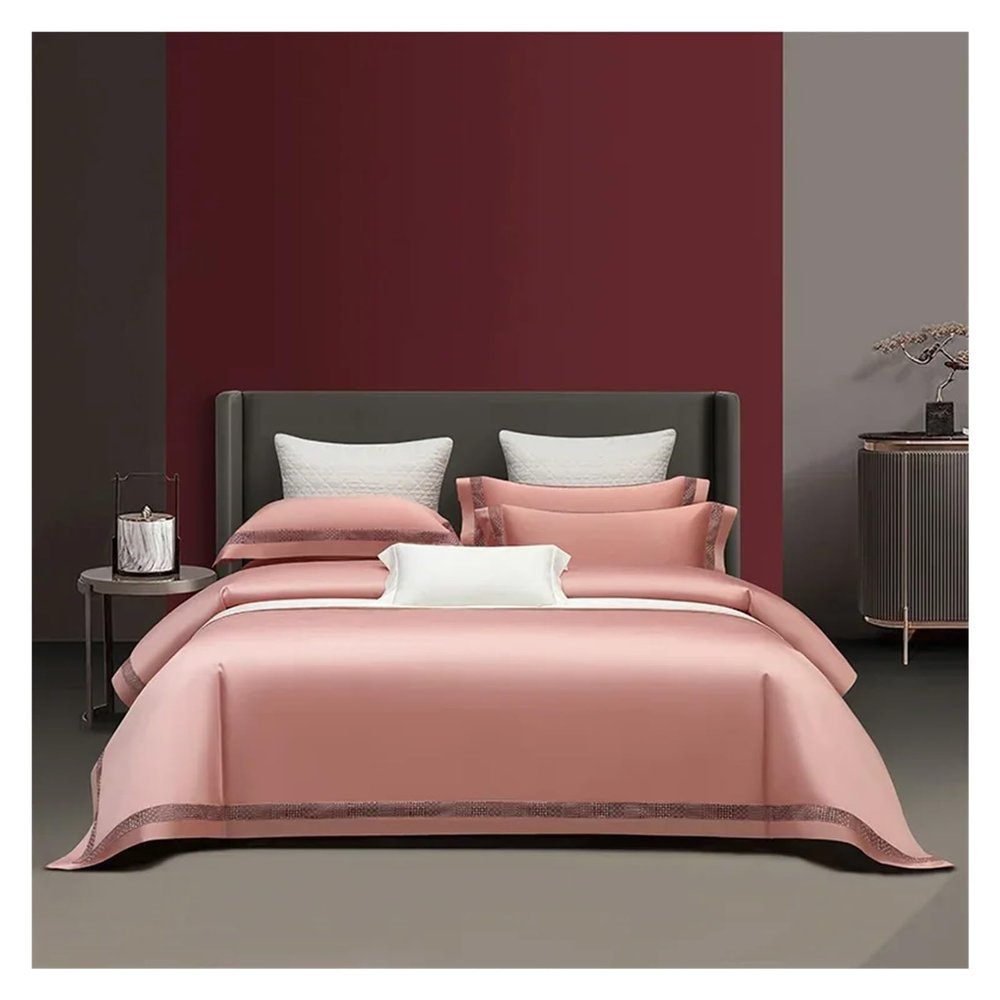 GLAMDIA 1400TC Egyptian Cotton Luxury Style Bedding Set Hollow Out Wide Edge Soft Duvet Cover Set Solid Color Bed Sheet Pillowcase,Bed