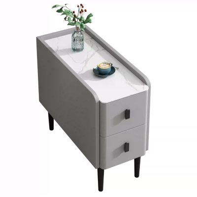 GLigeT Couch Tables Living Room Sofa Narrow Sideboard Side Table Storage Cabinet with 2 Drawers Side Table Narrow Cabinet Sofa Crevice Cabinet Side Table(Light Gray,25x80x60cm)