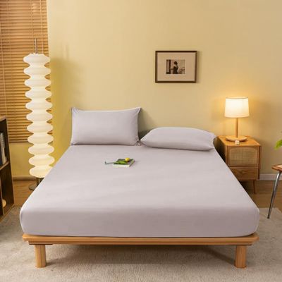 Mattress Protector Mattress Cover Simple Solid Color Fitted Sheet Soft Comfortable Mattress Topper Cover with Deep Pocket Queen King Size Bed Cover,Washable-Light Gray||California :79x87in(1pcs)