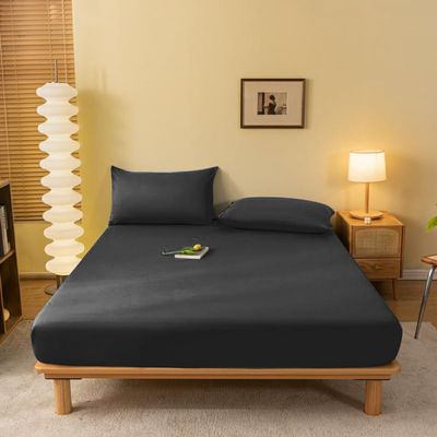 JONKMY Mattress Protector Mattress Cover Simple Solid Color Fitted Sheet Soft Comfortable Mattress Topper Cover with Deep Pocket Queen King Size Bed Cover,Washable-Black||Super King:71x87inch(1pcs)