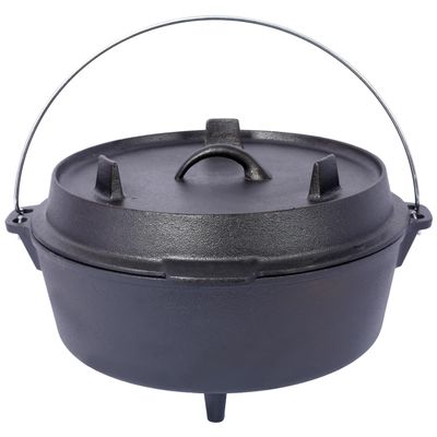 Camping Dutch Oven, Pre-Seasoned Camp Cookware Pot With Lid - Lid Lifter, Cast Iron Deep Pot with Metal Handle for Camping Cooking BBQ Baking Campfire, Black (6 QT)