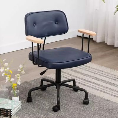 ORGBBAPL Small Study Chair Computer Chair Retro Desk Chair Leather,Accent Armchair Modern Ergonomic Chair with Wheels, Swivel Chair for Home Office, Size, Navy Blue