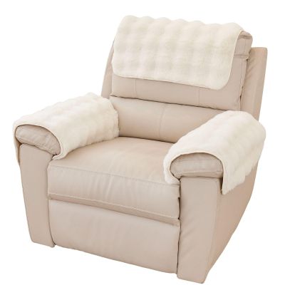 vctops 3 Pieces Faux Rabbit Fur Sofa Armrest Cover for Recliner Chair Non Slip Fluffy Furry Headrest Cover Soft Fuzzy Couch Cover for Dogs Washable Furniture Protector (Cream,1 Seat)