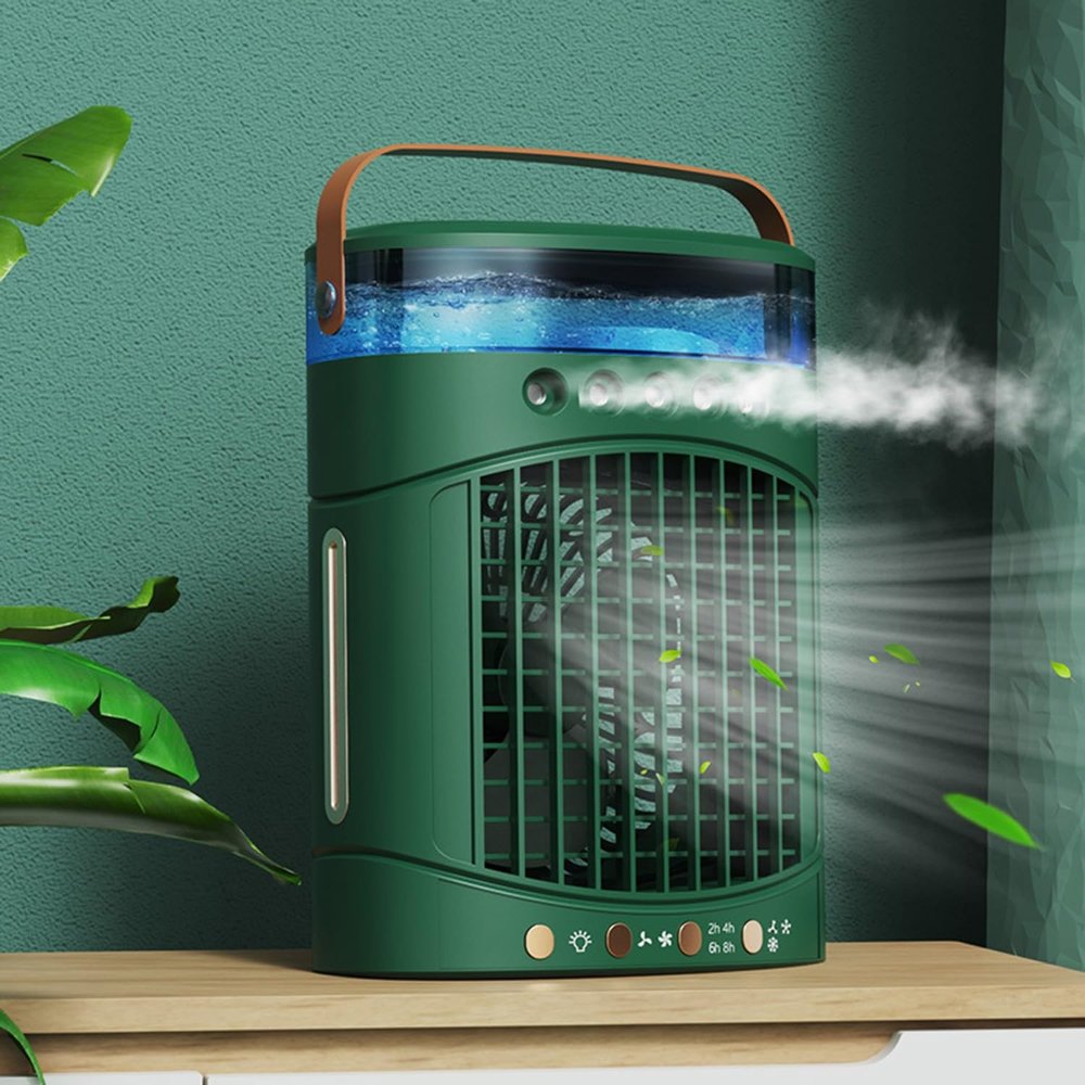 KtEli Tower Fan, Portable Oscillating Desk Fan with 3 Speeds, Misting Fan with 600ml Tank, Bladeless Desk Fan, 7-color Light, Timer Function, Cooling Fan for Bedroom, Desk, Table, Office, Room(Green)