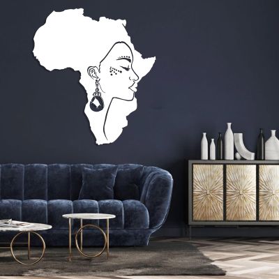 Africa Woman Metal Wall Art, Africa Map Metal Wall Decor, African Wall Art, Metal Africa Map Decor, Black Woman Wall Art, Woman Silhouette Wall Art, Wall Decor Living Room (White, 35"x39"|90x100cm)