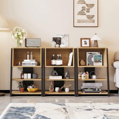 Fenge Bookshelf, 4 Tier Industrial Bookcase, Ladder Book Shelf with Storage Organizer, Small Bookshelves and bookcases for Office, Bedroom, Living Room (3 Pack)
