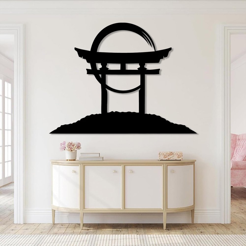 Torii Gate Metal Wall Art, Torii Gate Metal Wall Decor, Large Japanese Hanging, Zen Sculpture, Asian Zen Sign, Living Room, Bedroom Art (Black, 31"x41"|79x105cm)