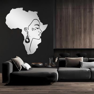 Africa Woman Metal Wall Art, Africa Map Metal Wall Decor, African Wall Art, Metal Africa Map Decor, Black Woman Wall Art, Woman Silhouette Wall Art, Wall Decor Living Room (Silver, 35"x39"|90x100cm)