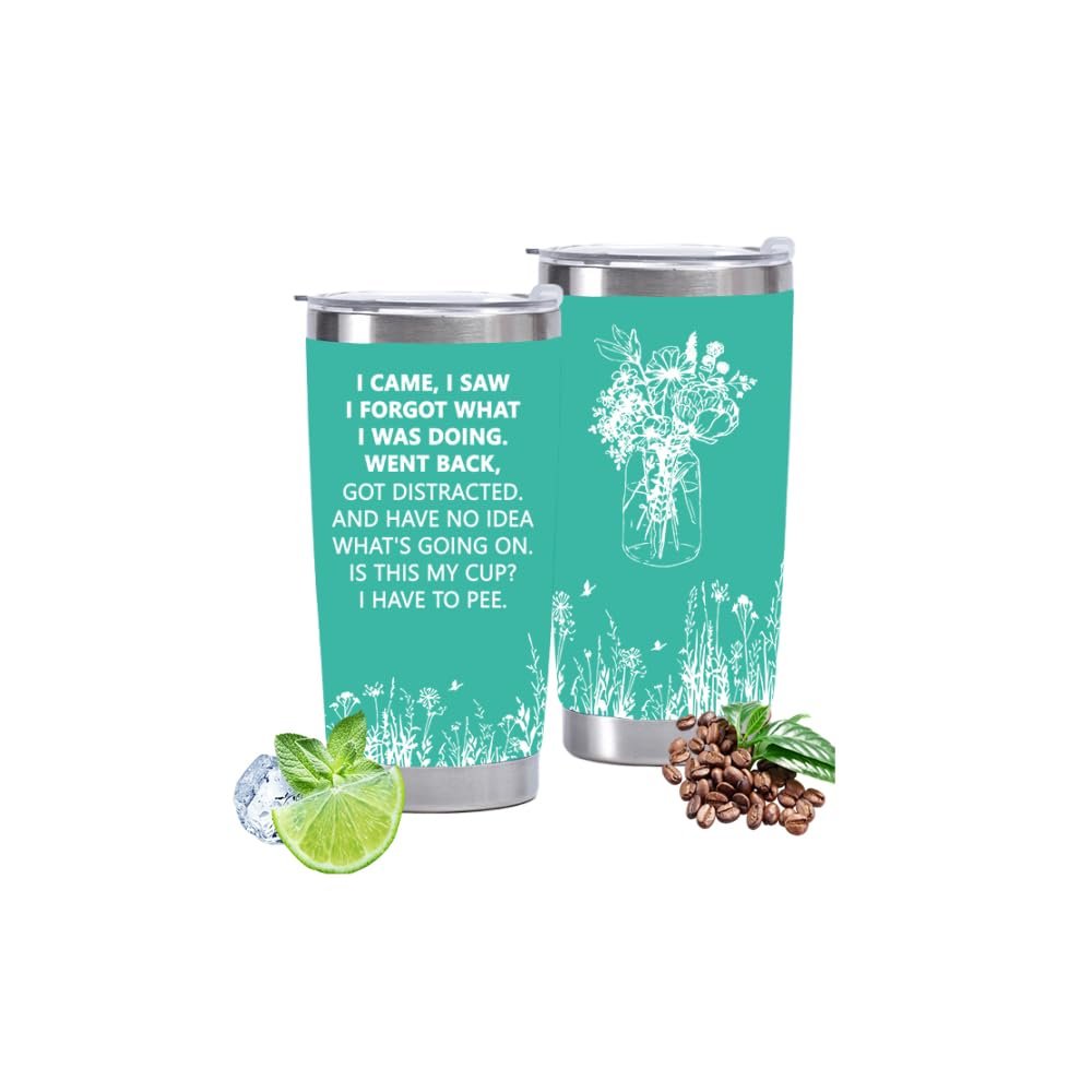 Cessfle I Came I Saw I Forgot Tumbler, Funny Senior Citizens, 20 oz Senior Tumbler with Lid, Stainless Steel Insulated Coffee Mug, Funny Sarcasti Gifts for Elderly Grandpa Grandma-Green