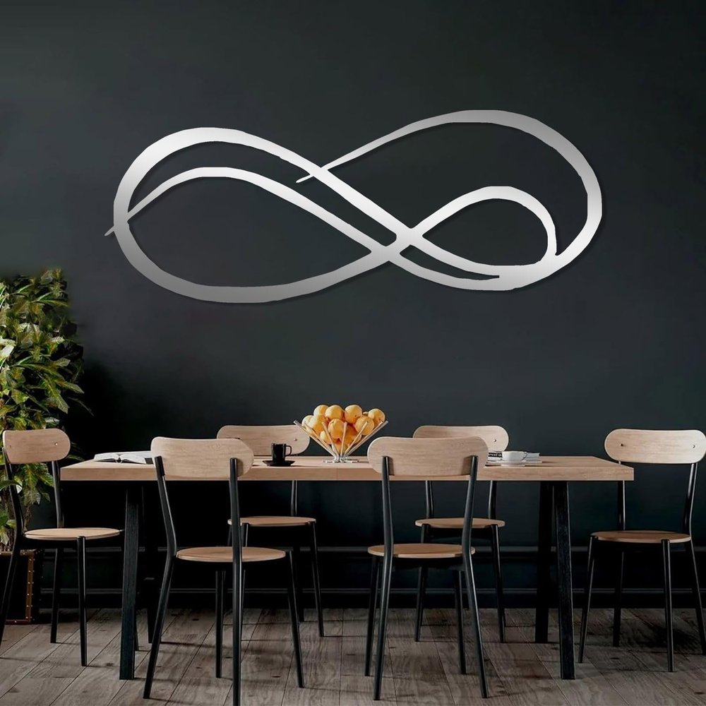 Infinity Metal Wall Decor, Infinity Wall Art, Unlimited Symbol Sign, Abstract Wall Art, Abstract Metal Wall Hanging, Wall Decor for Bedroom, Living Room, Wedding Gift (Silver, 9"x24"|23x60cm)