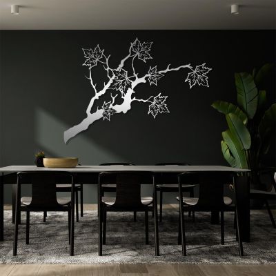 Leaves Large Metal Wall Decor, Autumn Wall Decor, Metal Wall Art, Metal Leaf Wall Art, Wall Leaf Decor, Fall Leaf Decor, Metal Wall Art for Living Room, Metal Fall Decor for Outside (Silver, 24"x17" | 60x43cm)