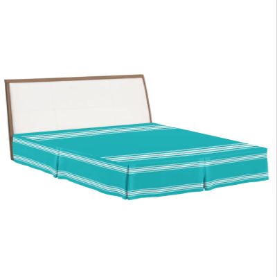 Bluish Green Stripes Bed Skirt King Size 16 Inch Drop with Split Corners, Farmhouse Modern Vertical Lines Dust Ruffled Pleated Bed Skirts Wrap Around Tailored Bed Skirt Valance for Bedroom